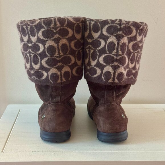 Vintage Coach Tatum Brown Suede Logo Knit Legwarmer Reversible Boots | Sz 8.5 M - Picture 2 of 10